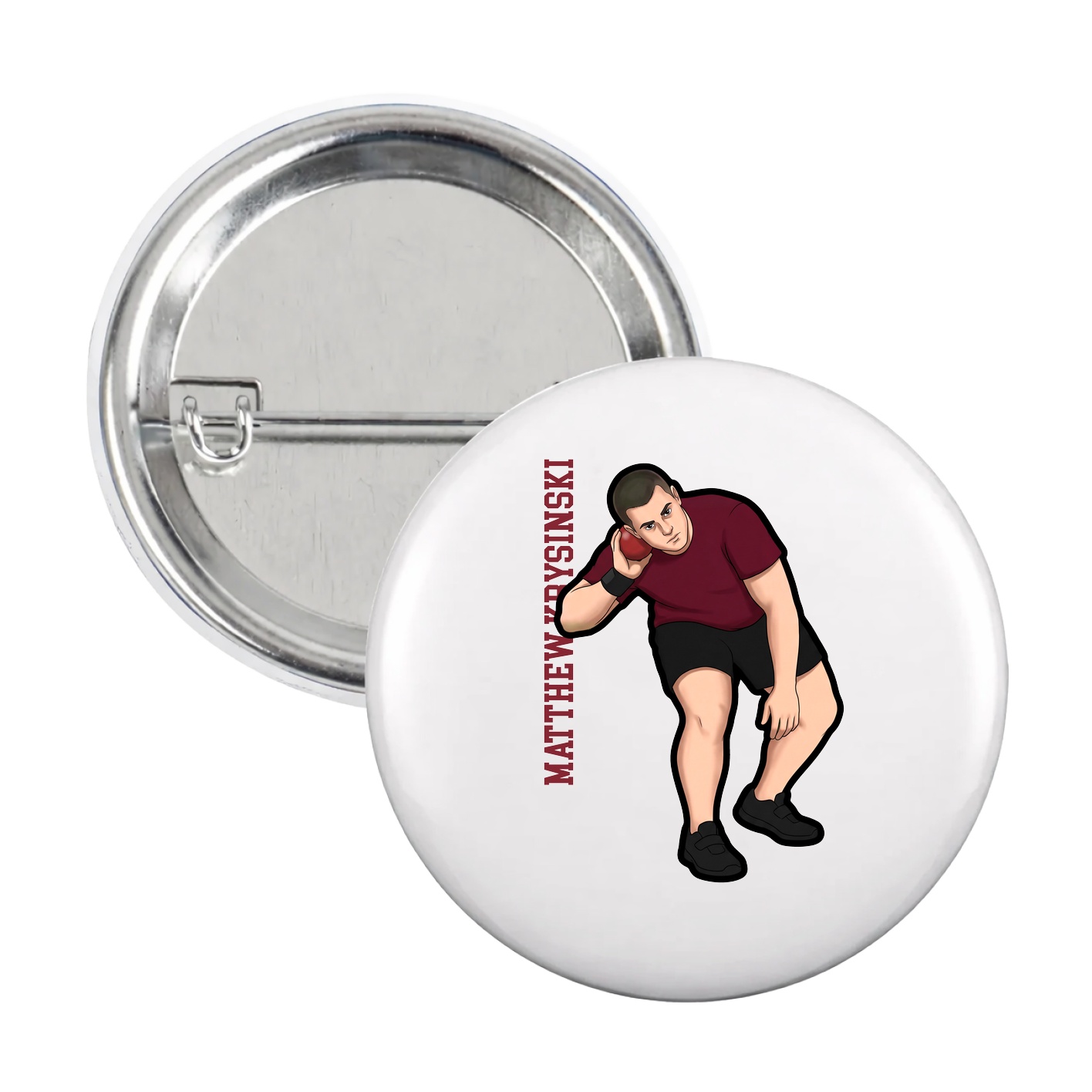 Game Day Button — Name Vertical in White