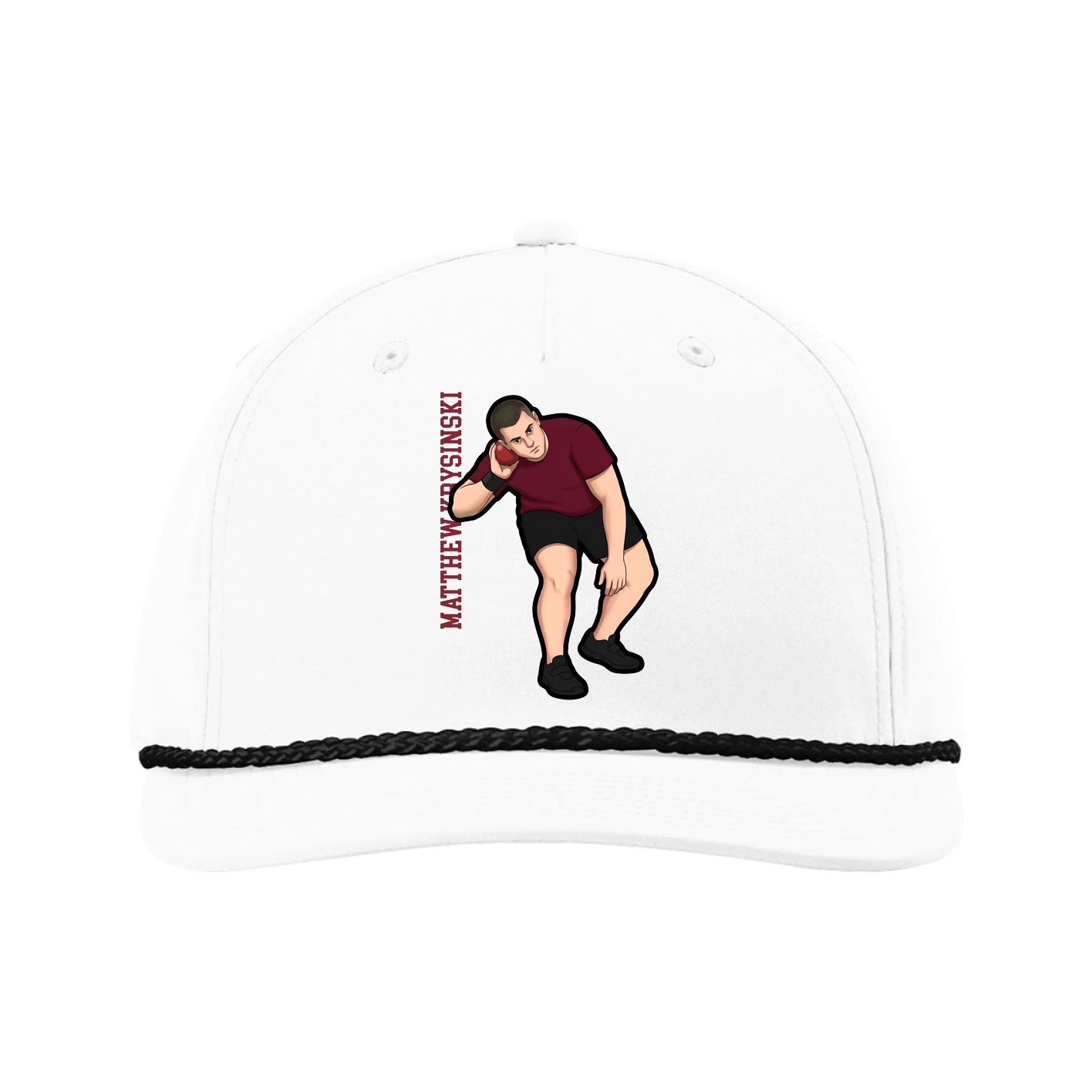 Five-Panel Classic Rope Cap — Name Vertical in White