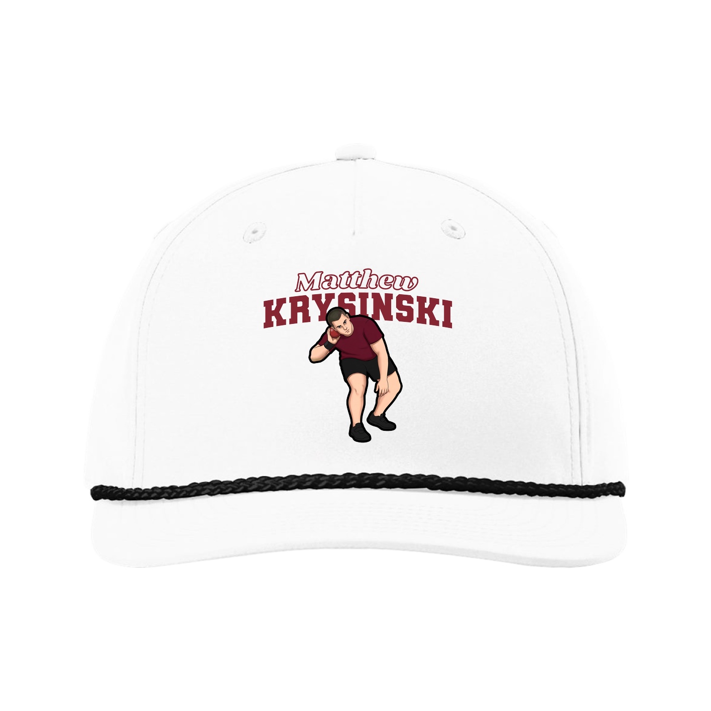Five-Panel Classic Rope Cap — Name Arch in White