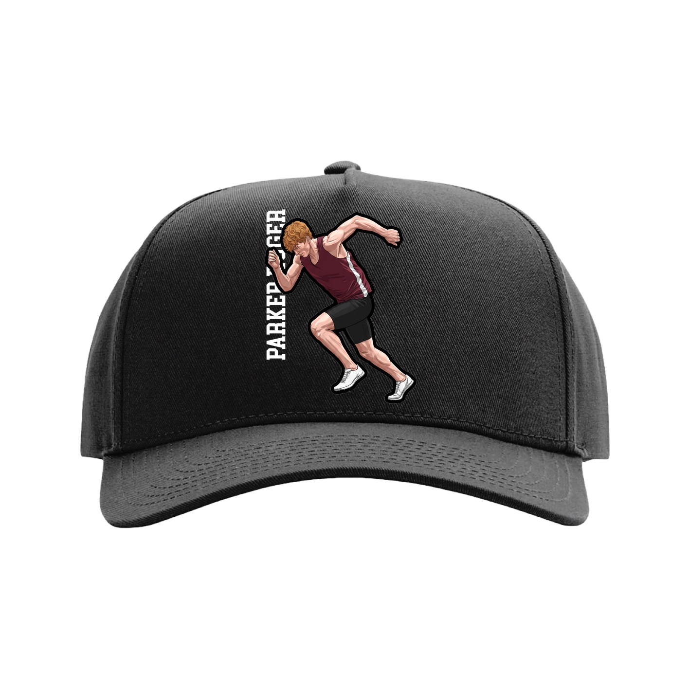 Full Fabric Five-Panel Champ Cap — Name Vertical in Black