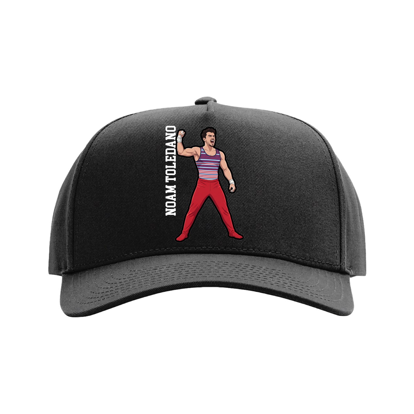 Full Fabric Five-Panel Champ Cap — Name Vertical in Black