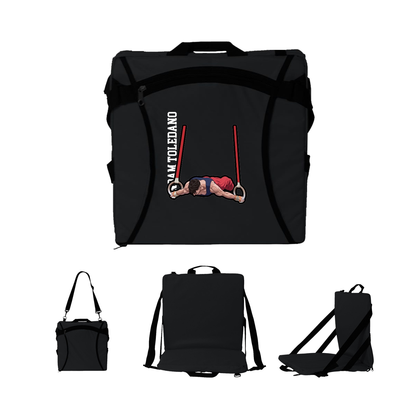Folding Stadium Seat — Name Vertical in Black