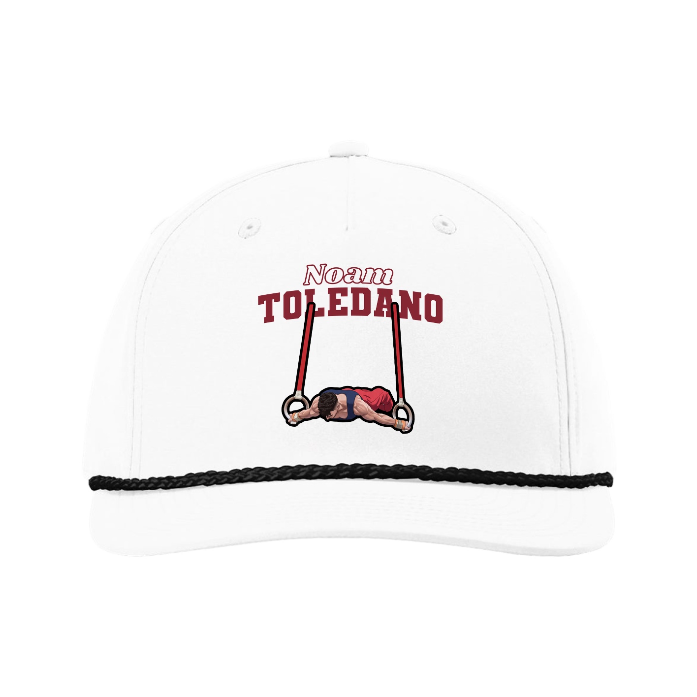 Five-Panel Classic Rope Cap — Name Arch in White