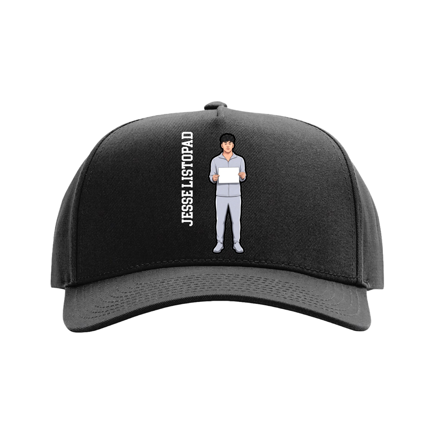 Full Fabric Five-Panel Champ Cap — Name Vertical in Black