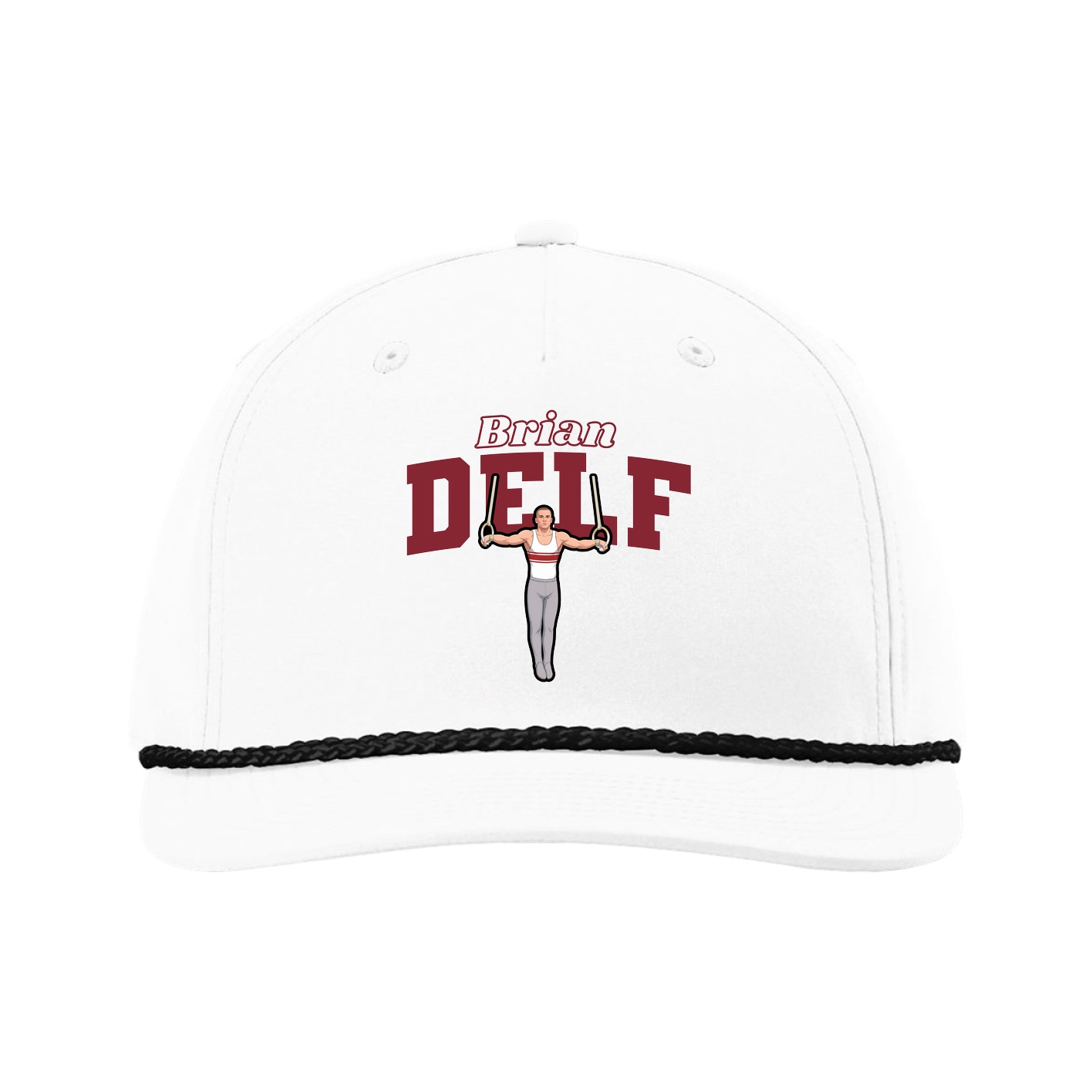 Five-Panel Classic Rope Cap — Name Arch in White