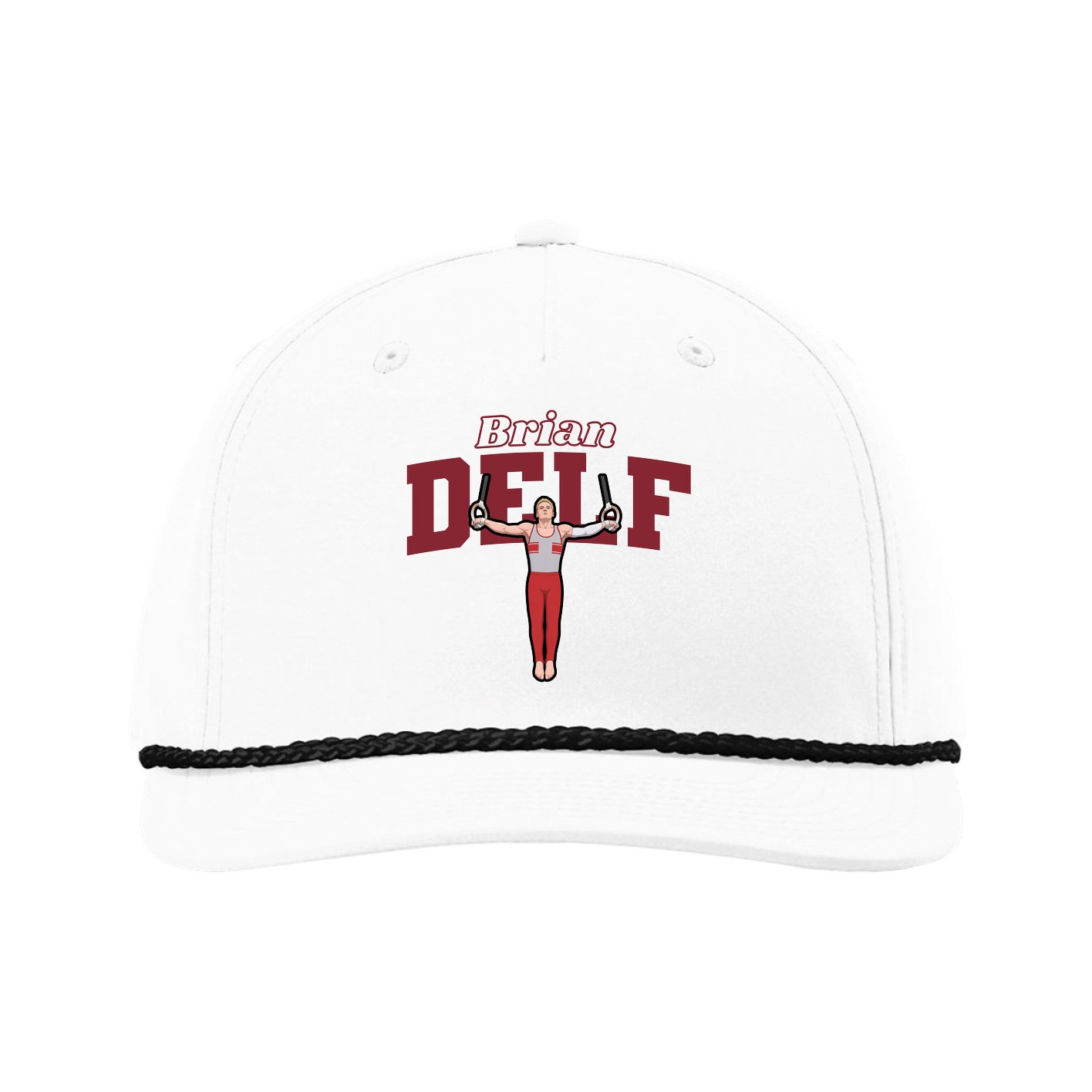 Five-Panel Classic Rope Cap — Name Arch in White