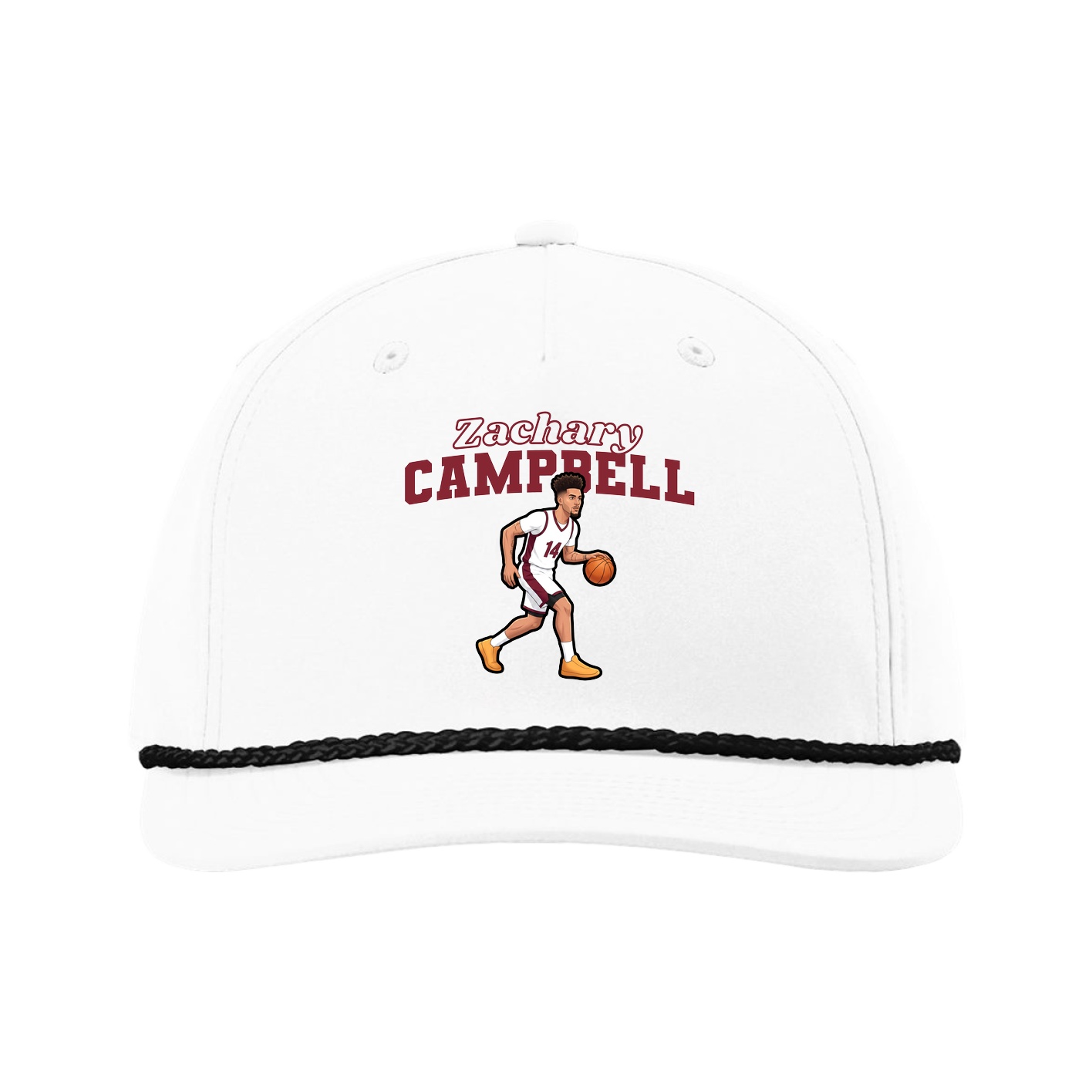 Five-Panel Classic Rope Cap — Name Arch in White