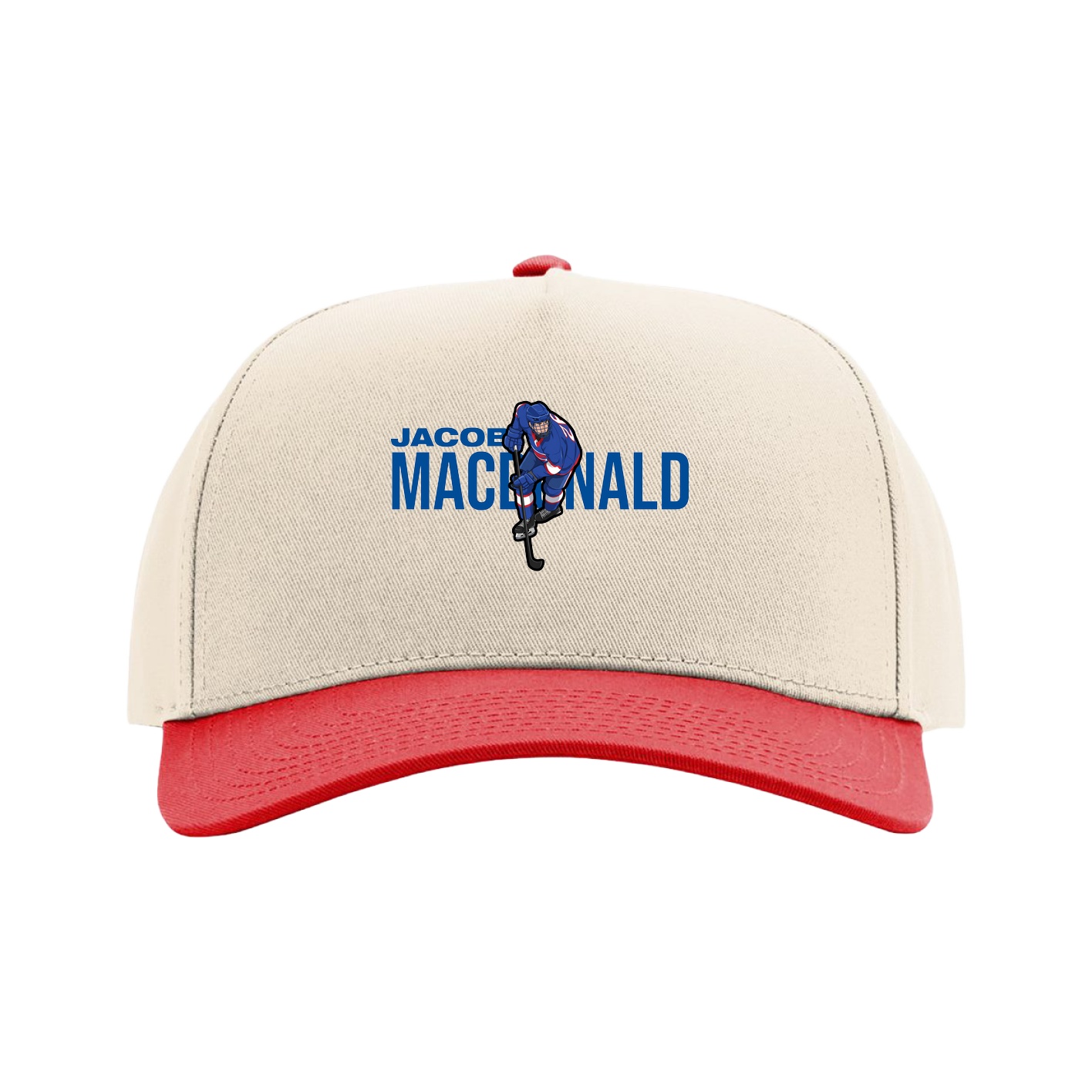 Full Fabric Five-Panel Champ Cap — Player Name in Cream/Red