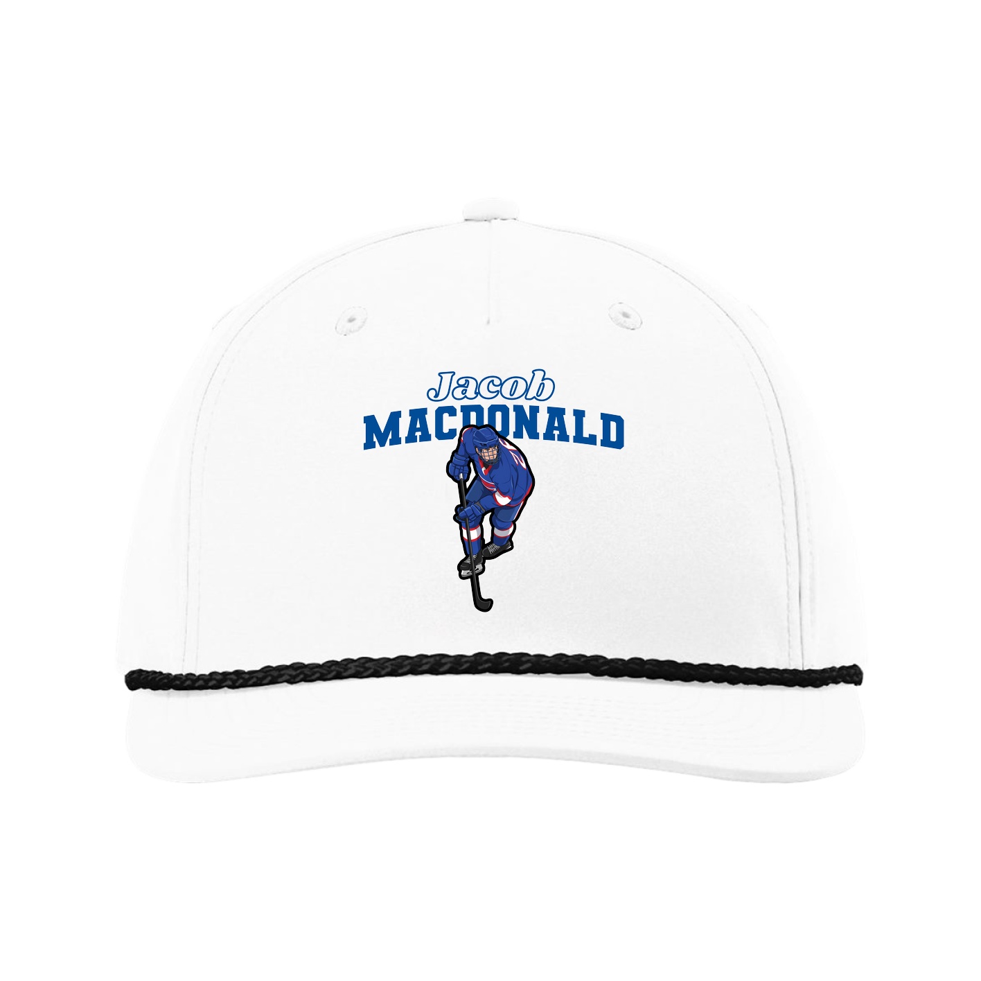 Five-Panel Classic Rope Cap — Name Arch in White