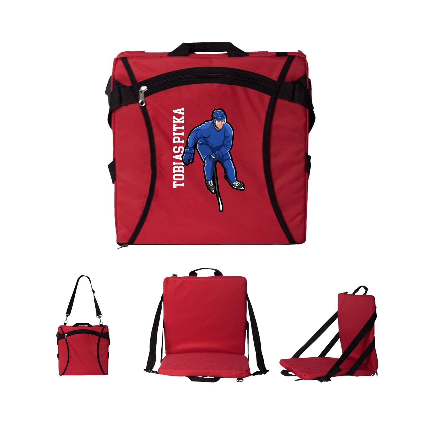 Folding Stadium Seat — Name Vertical in Red