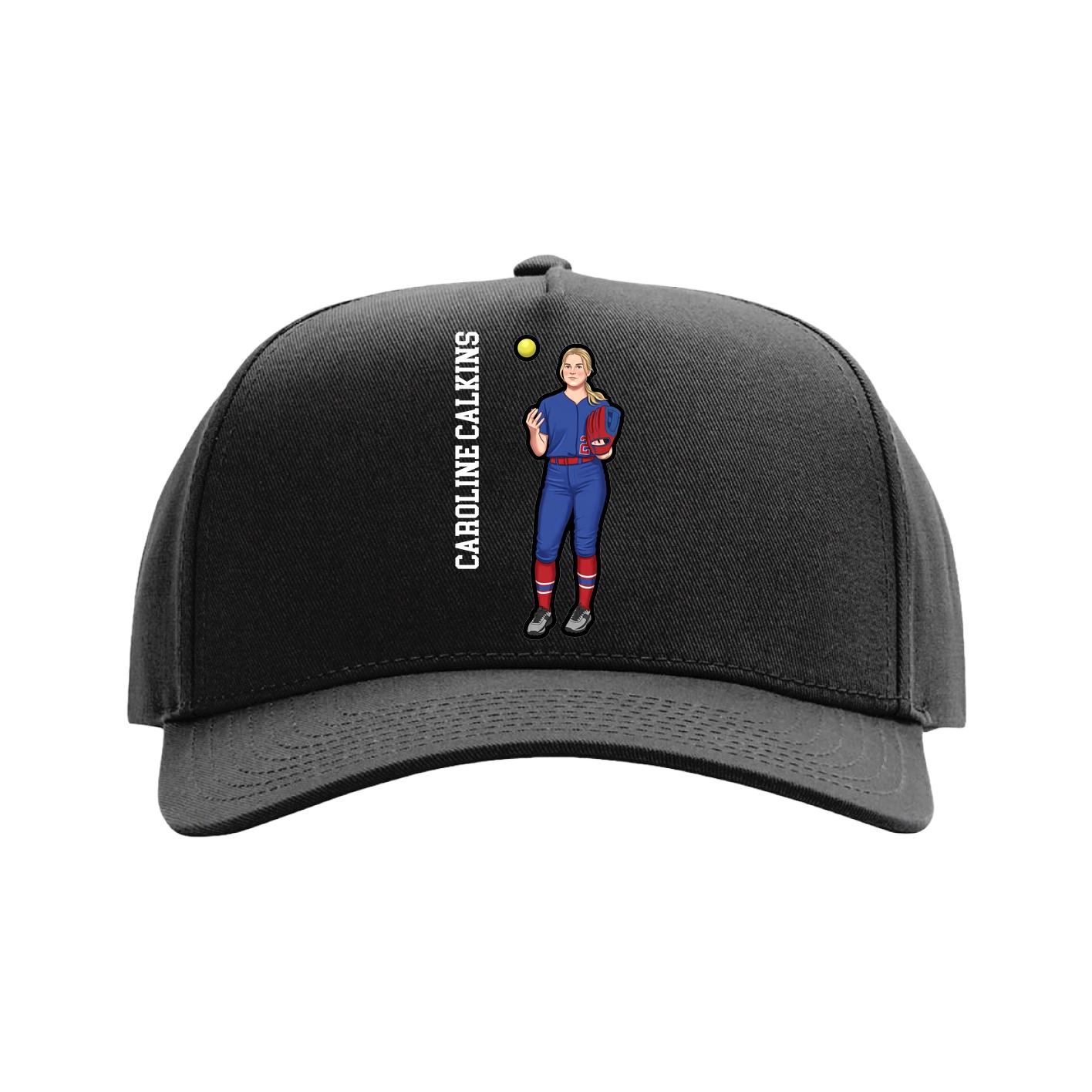 Full Fabric Five-Panel Champ Cap — Name Vertical in Black