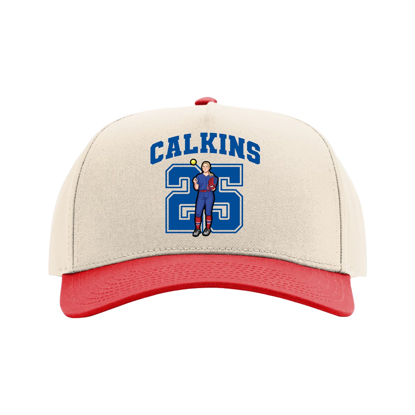 Full Fabric Five-Panel Champ Cap — Number in Cream/Red