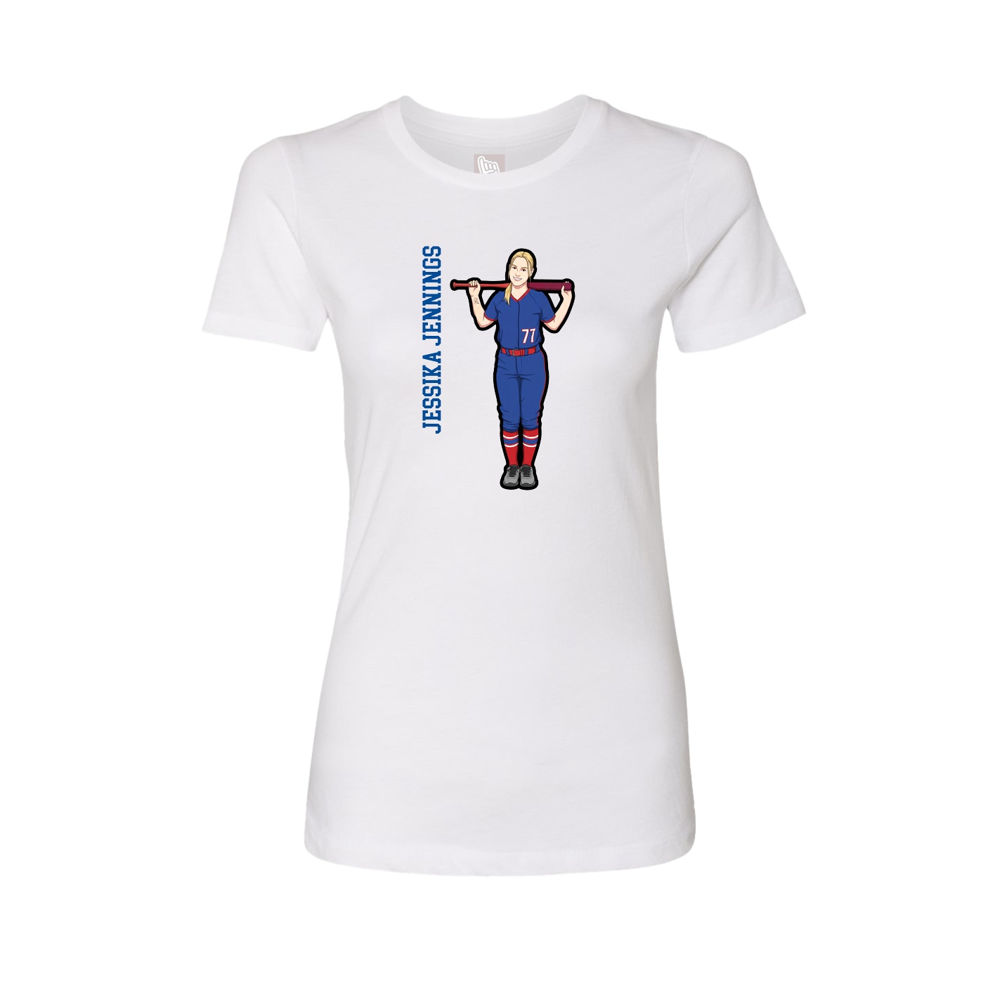 Fitted Women's Tee — Name Vertical in White