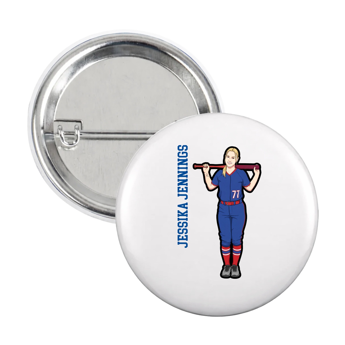 Game Day Button — Name Vertical in White