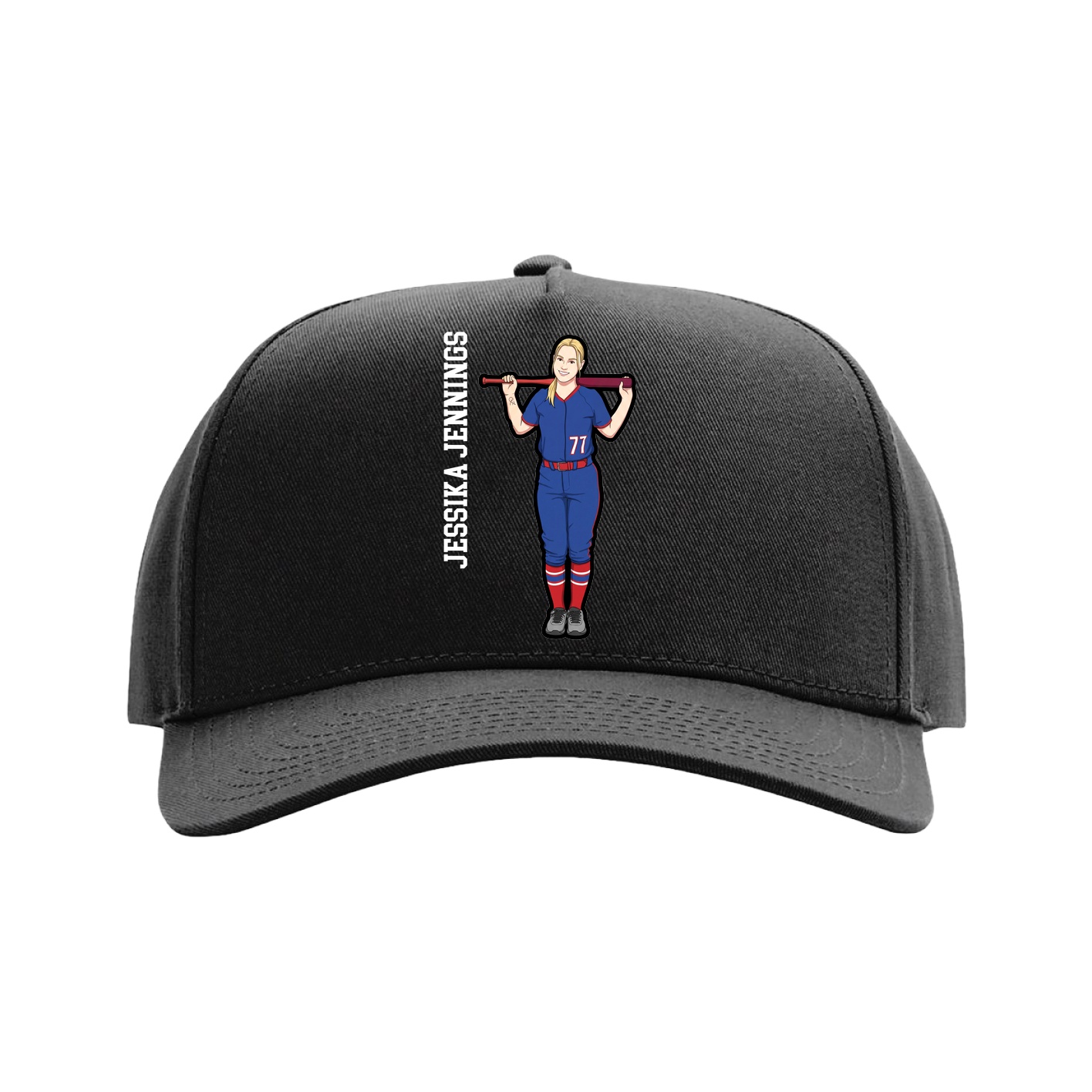 Full Fabric Five-Panel Champ Cap — Name Vertical in Black
