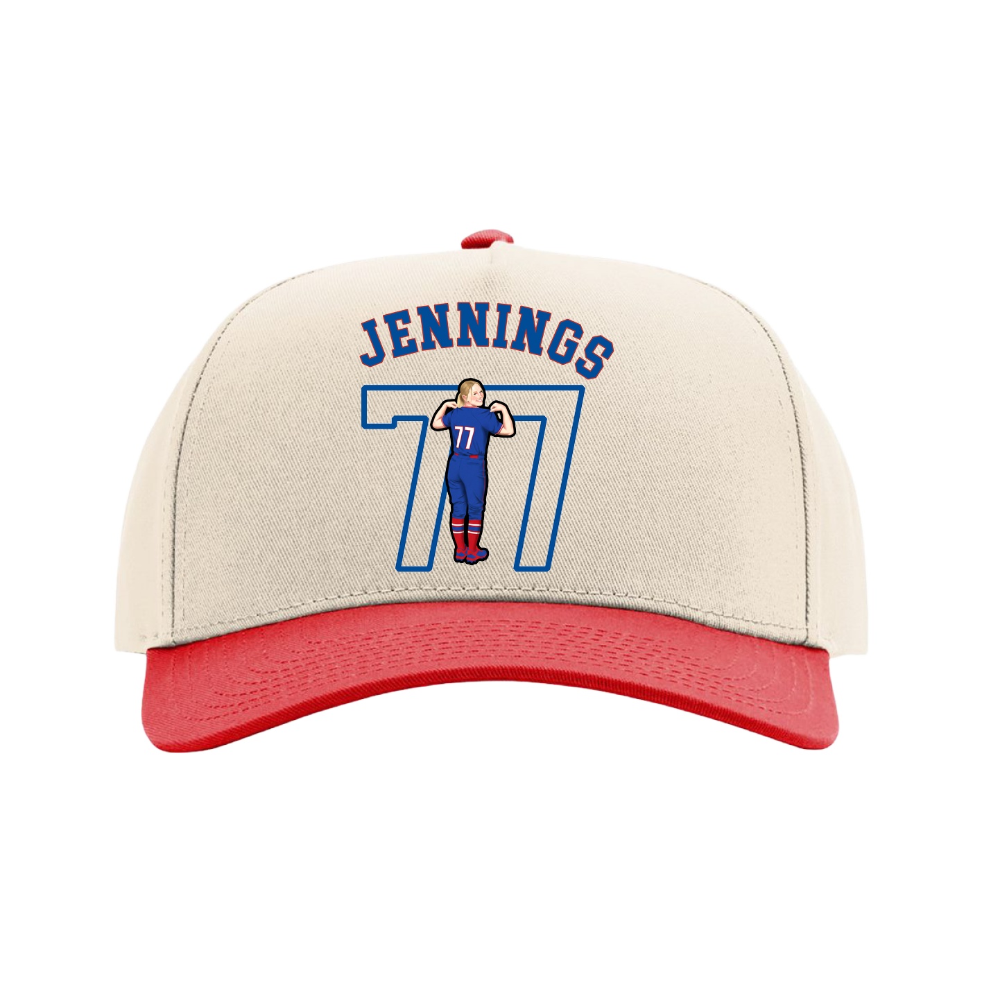 Full Fabric Five-Panel Champ Cap — Shirsey Arch in Cream/Red