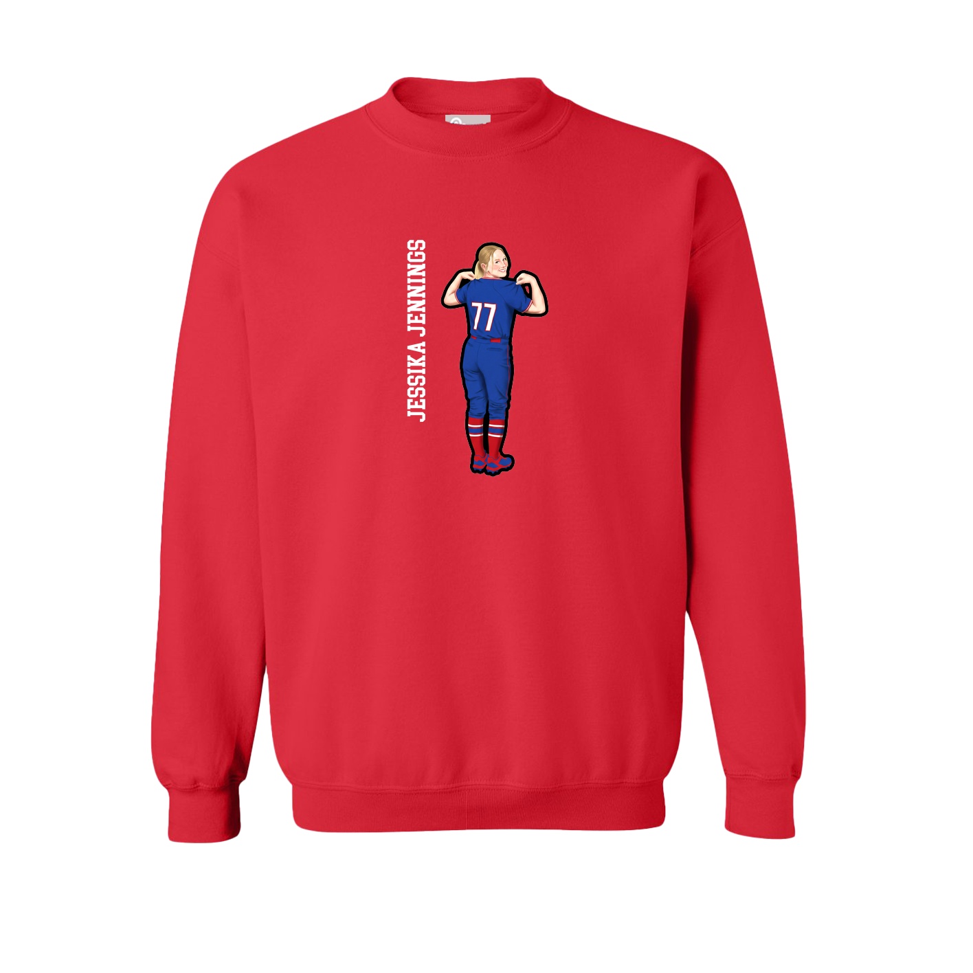 Fleece Crew — Name Vertical in Red