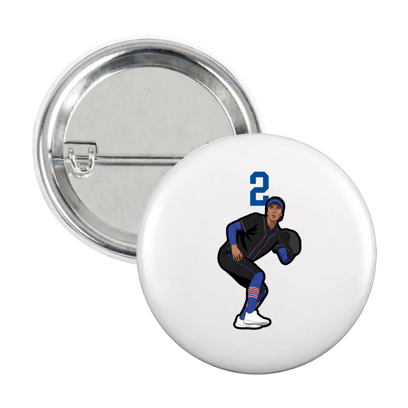 Game Day Button — Number Top in White