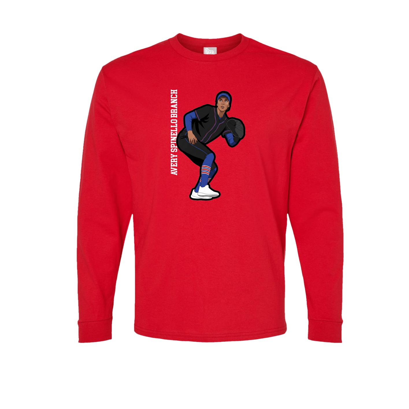 Long Sleeve Tee — Name Vertical in Red