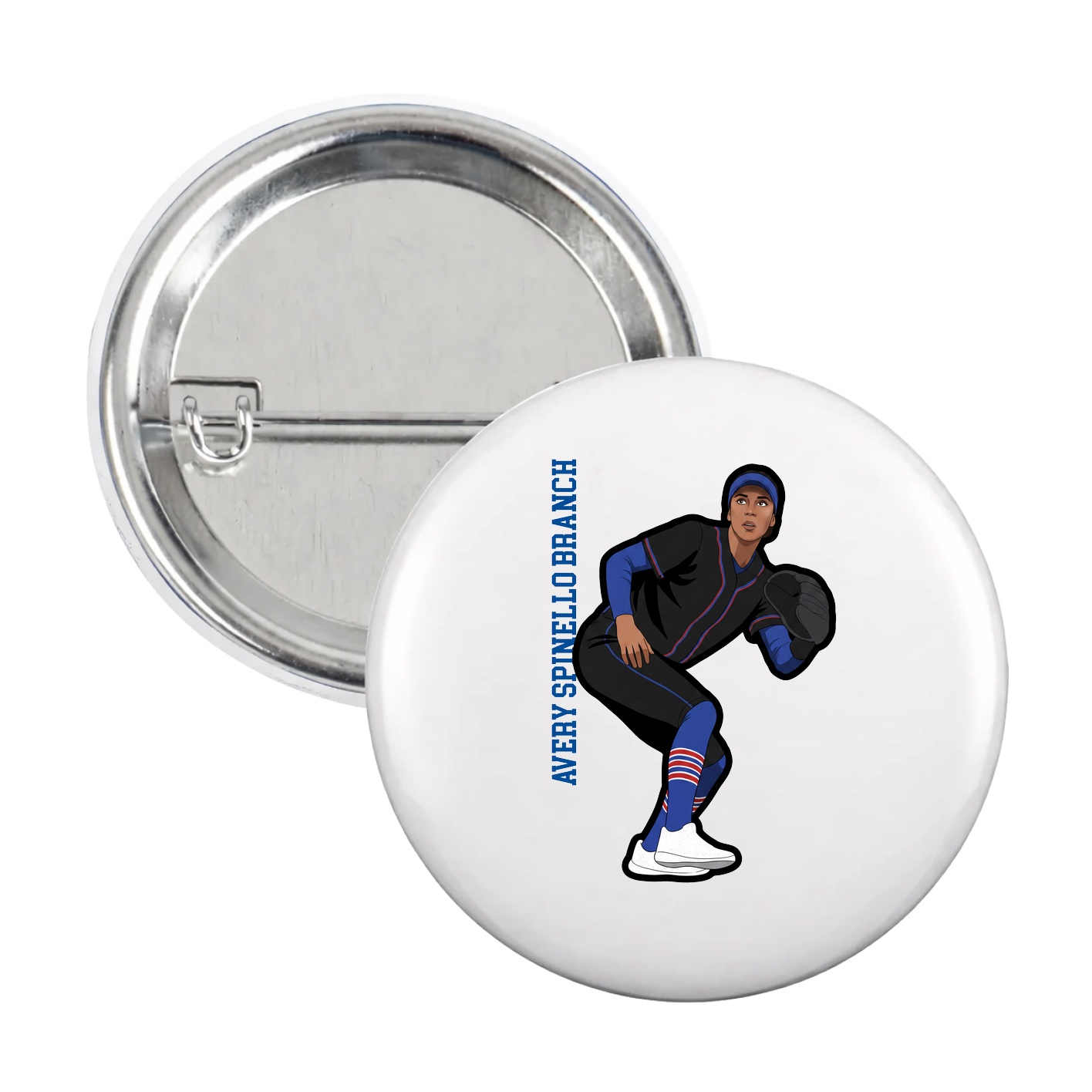 Game Day Button — Name Vertical in White