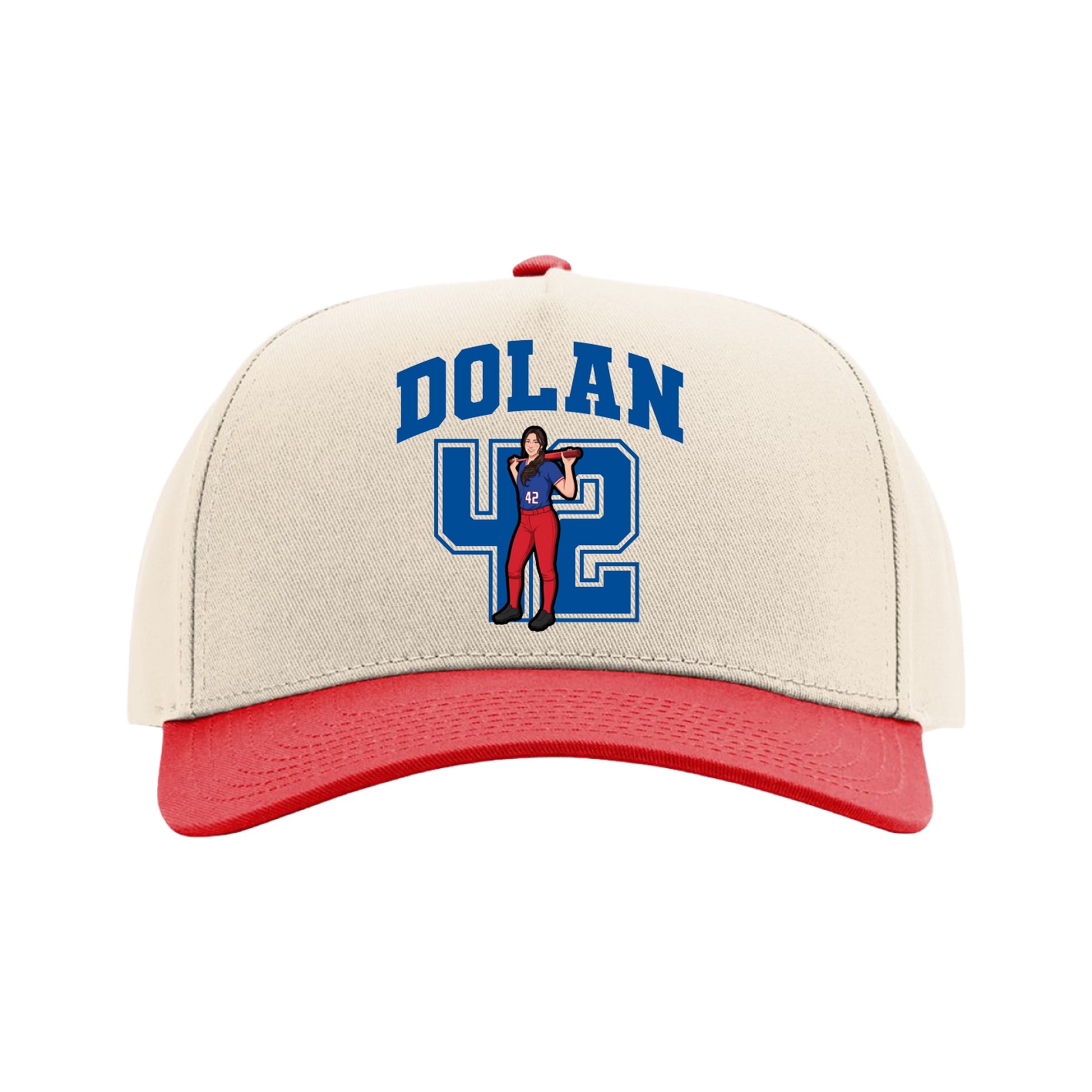 Full Fabric Five-Panel Champ Cap — Number in Cream/Red