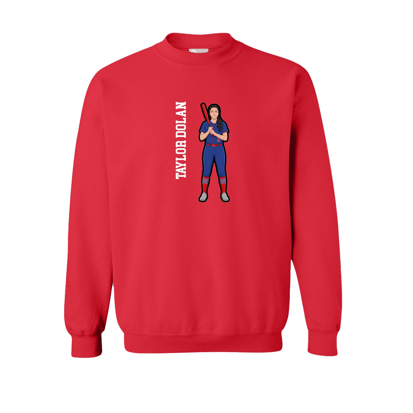 Fleece Crew — Name Vertical in Red