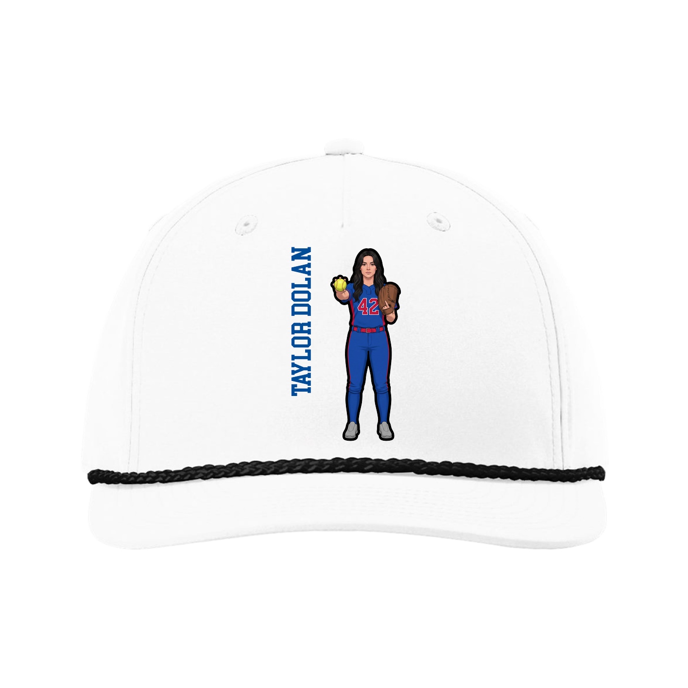 Five-Panel Classic Rope Cap — Name Vertical in White