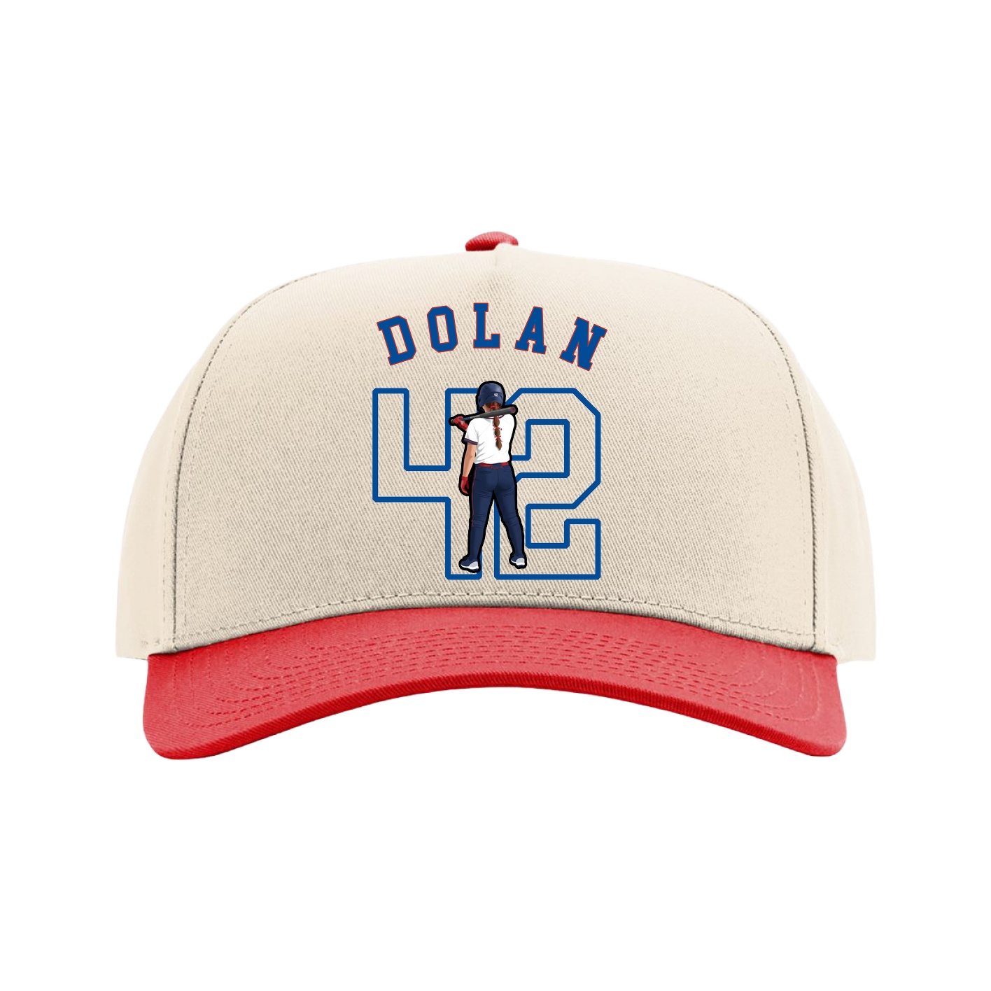 Full Fabric Five-Panel Champ Cap — Shirsey Arch in Cream/Red
