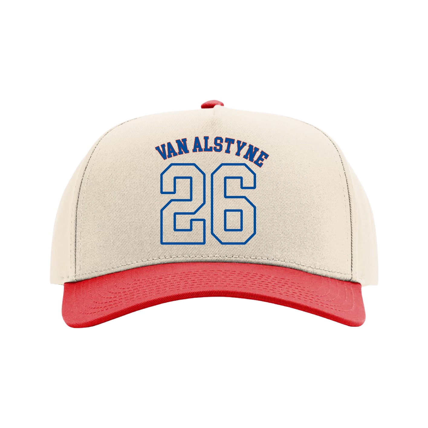 Full Fabric Five-Panel Champ Cap — Shirsey Arch in Cream/Red