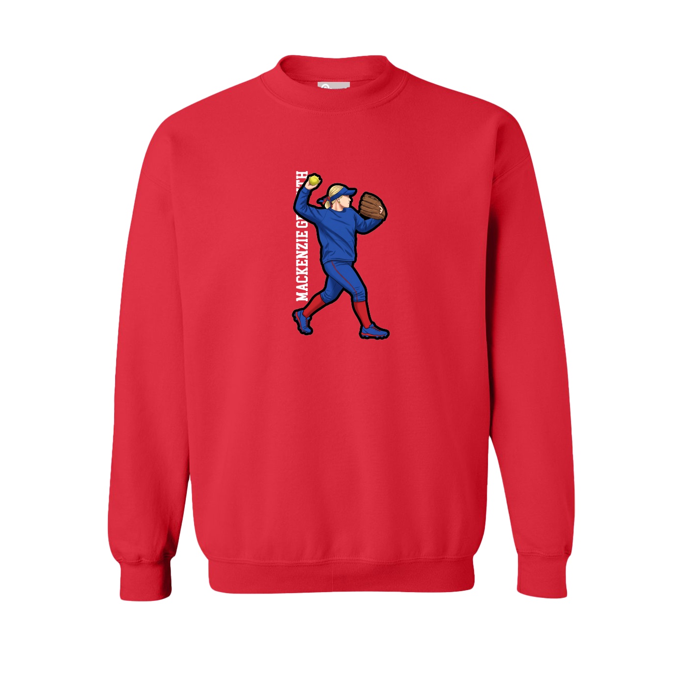 Fleece Crew — Name Vertical in Red