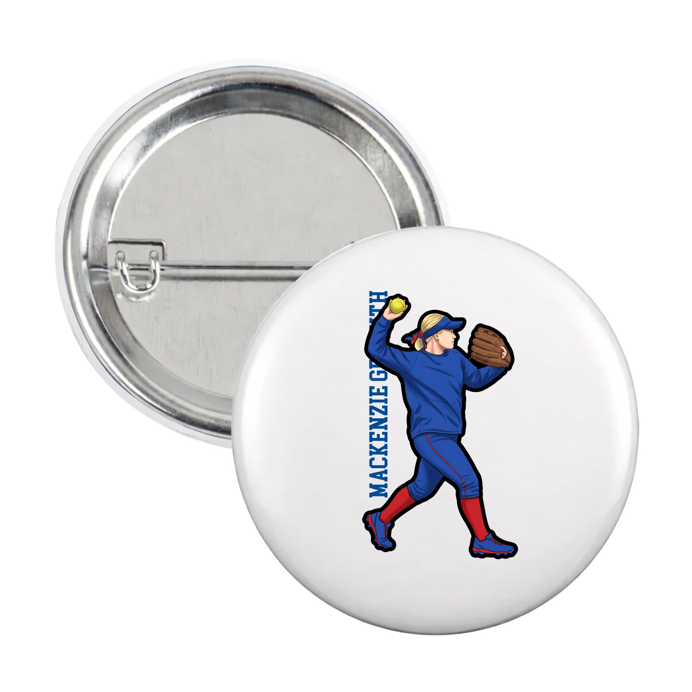 Game Day Button — Name Vertical in White