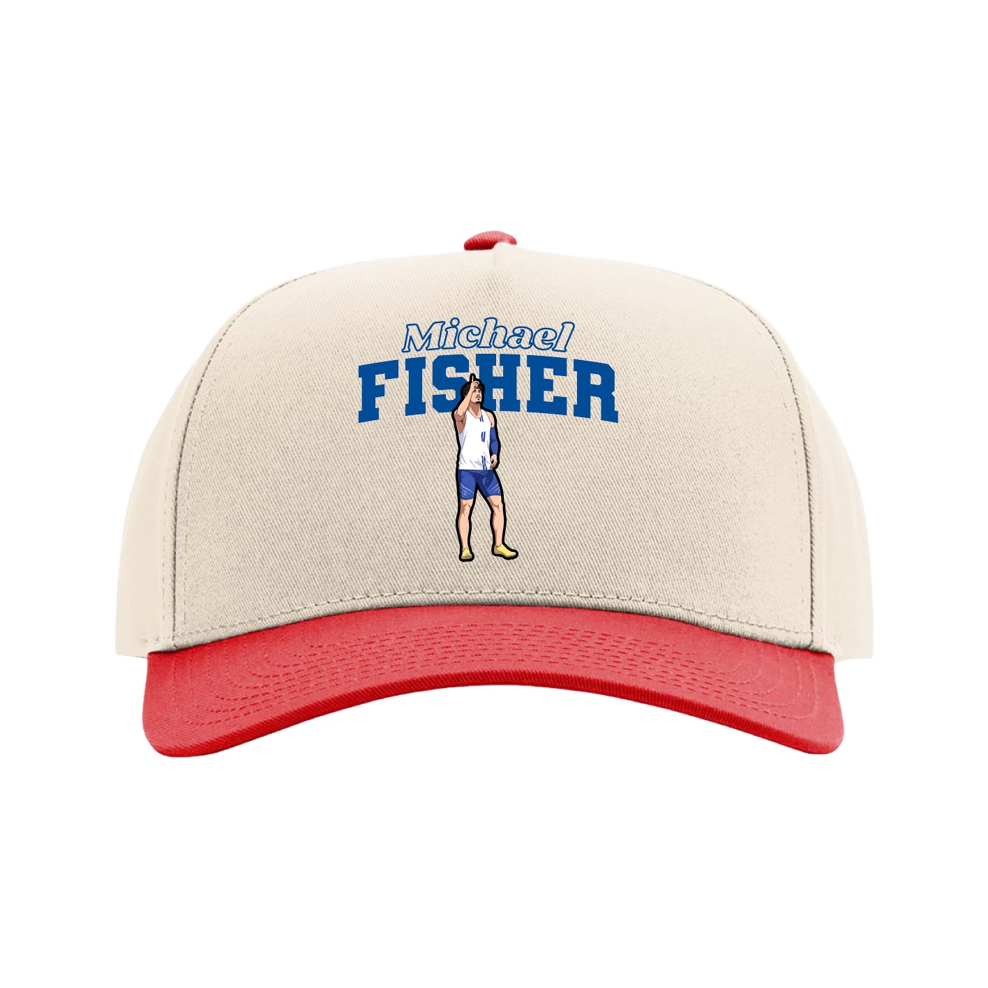 Full Fabric Five-Panel Champ Cap — Name Arch in Cream/Red