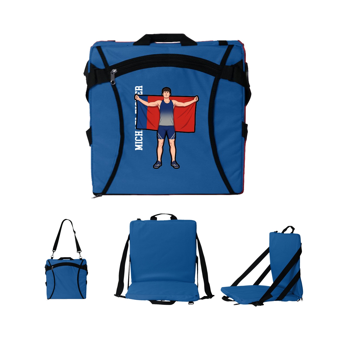 Folding Stadium Seat — Name Vertical in Royal