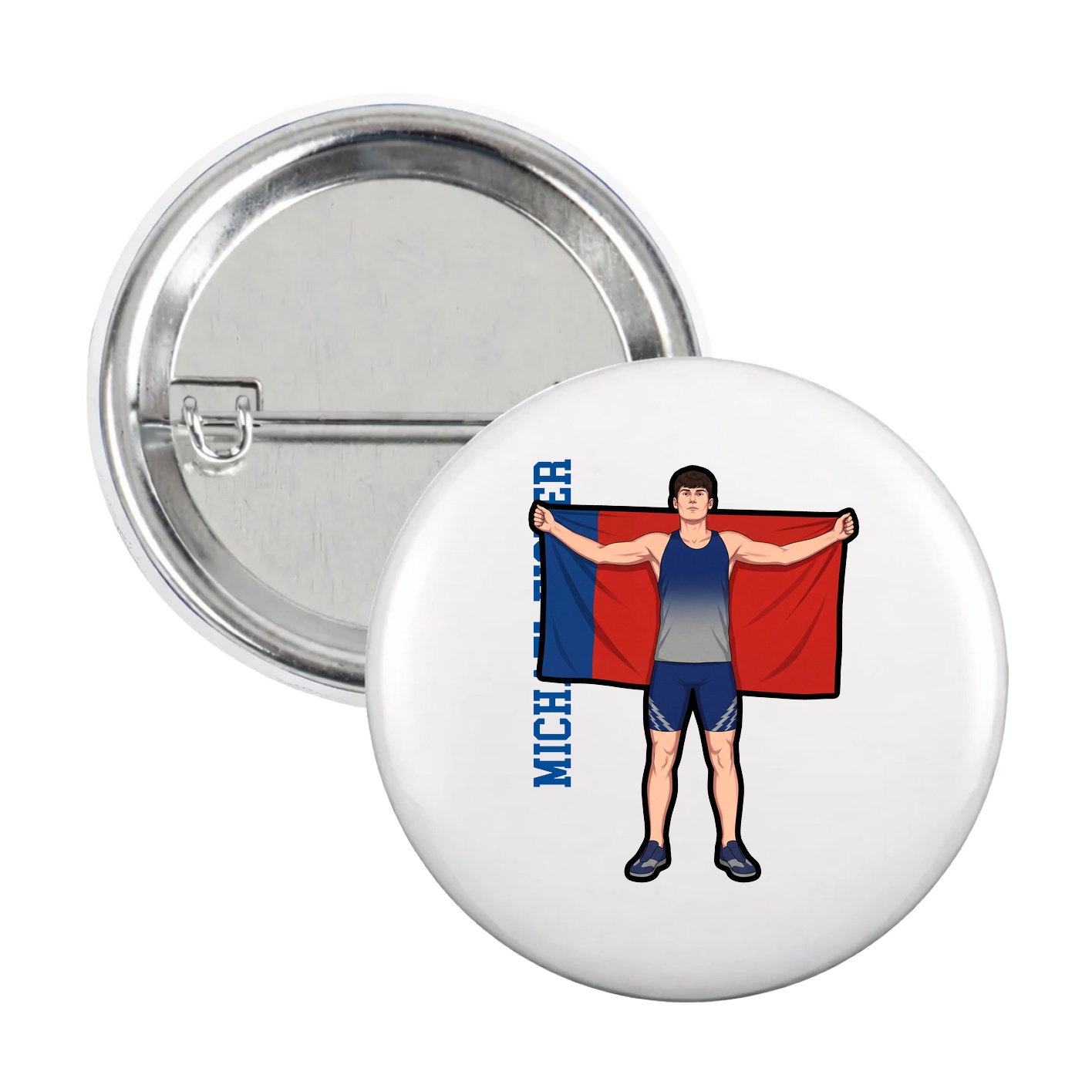 Game Day Button — Name Vertical in White