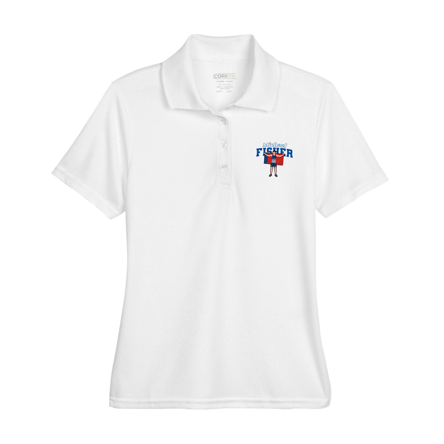 Womens Performance Polo — Name Arch in White