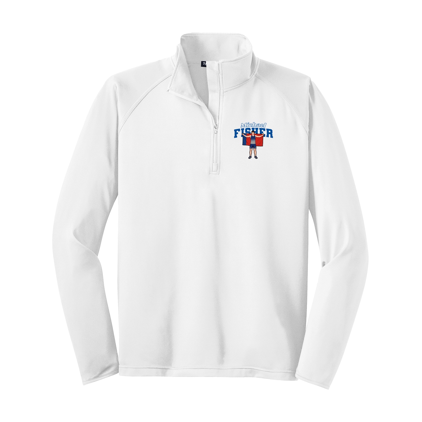 Q-Zip Pullover — Name Arch in White