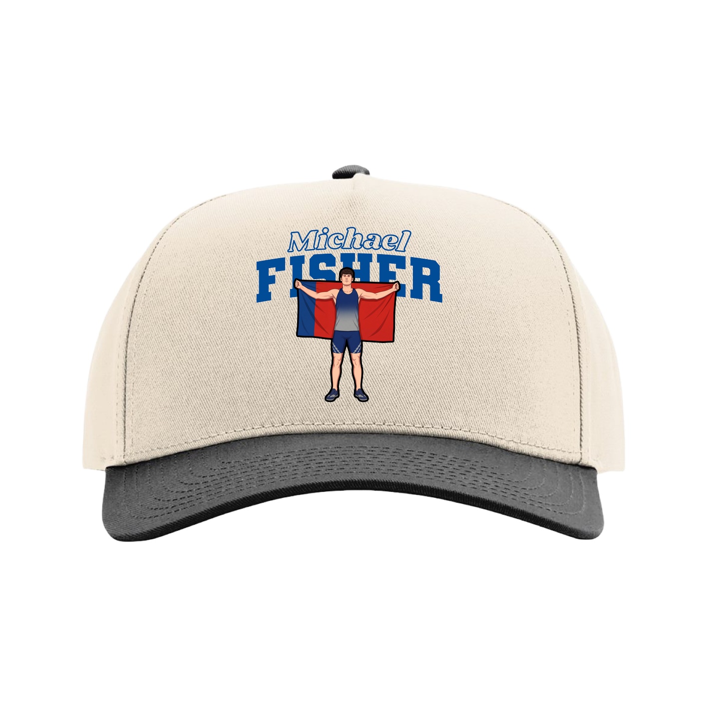 Full Fabric Five-Panel Champ Cap — Name Arch in Cream/Black