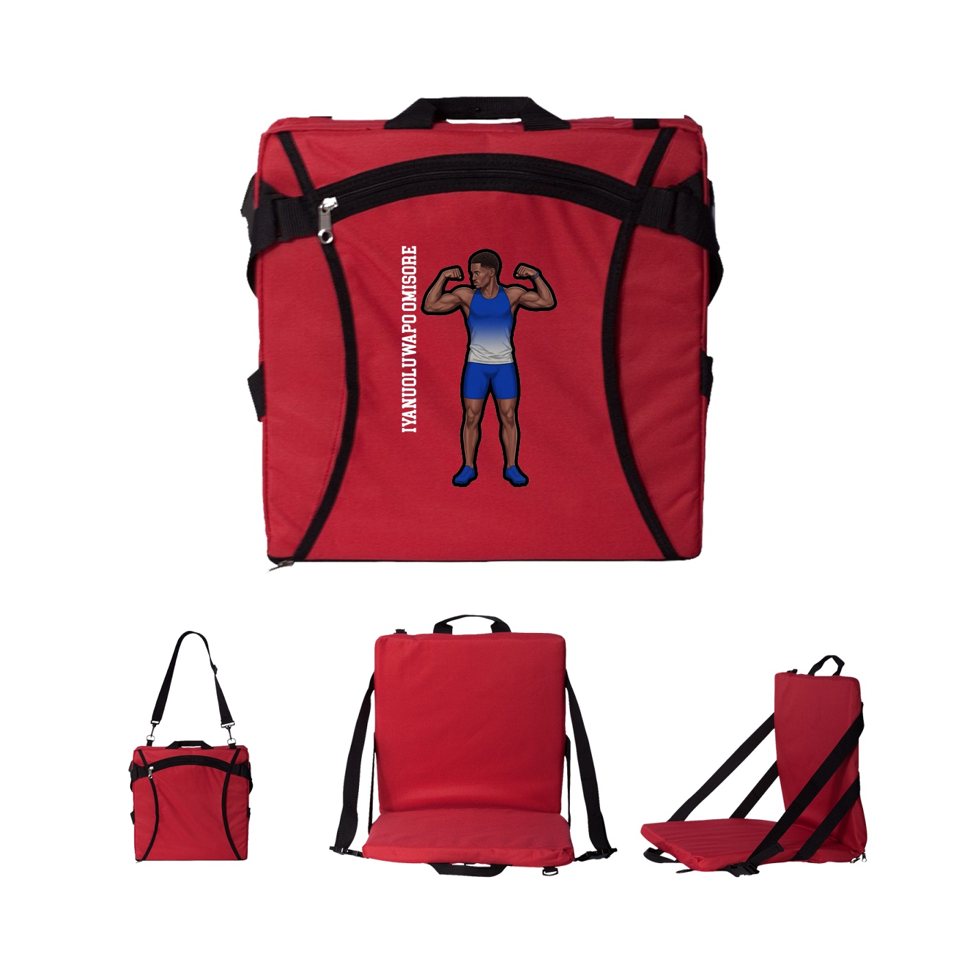 Folding Stadium Seat — Name Vertical in Red