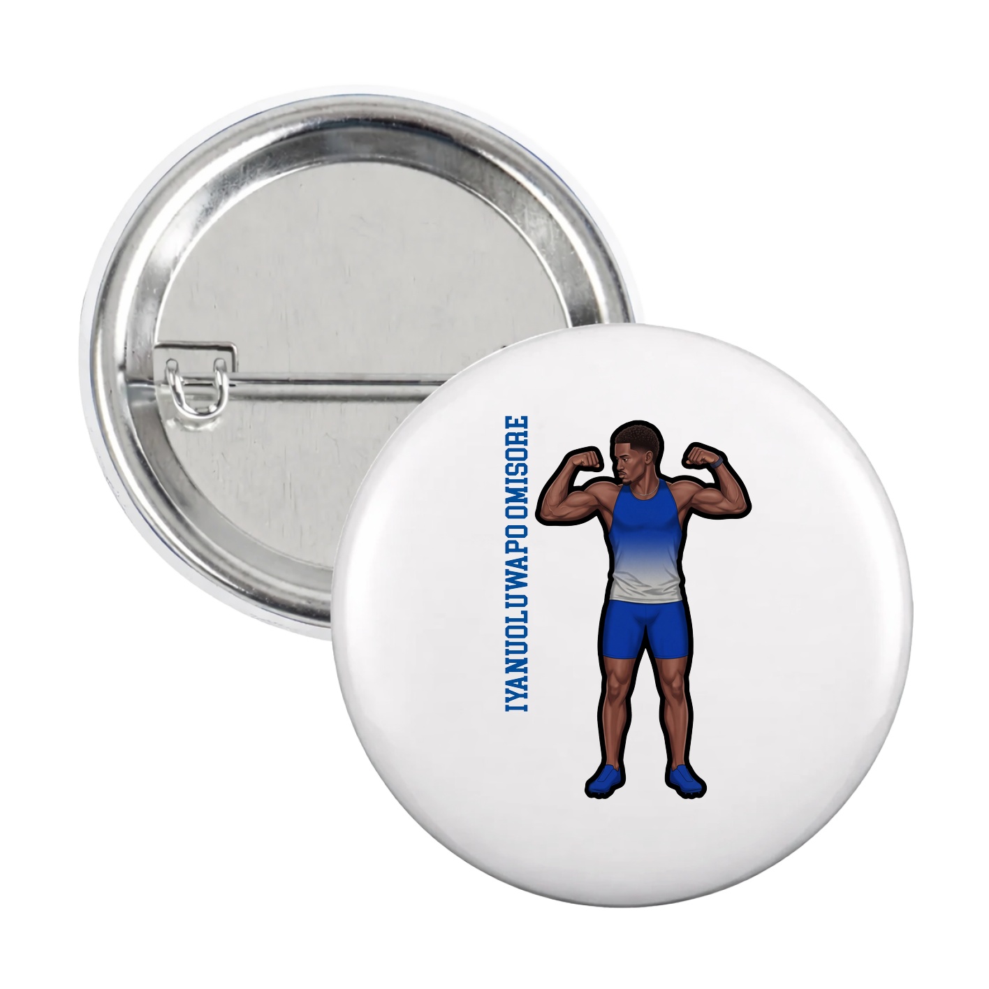 Game Day Button — Name Vertical in White