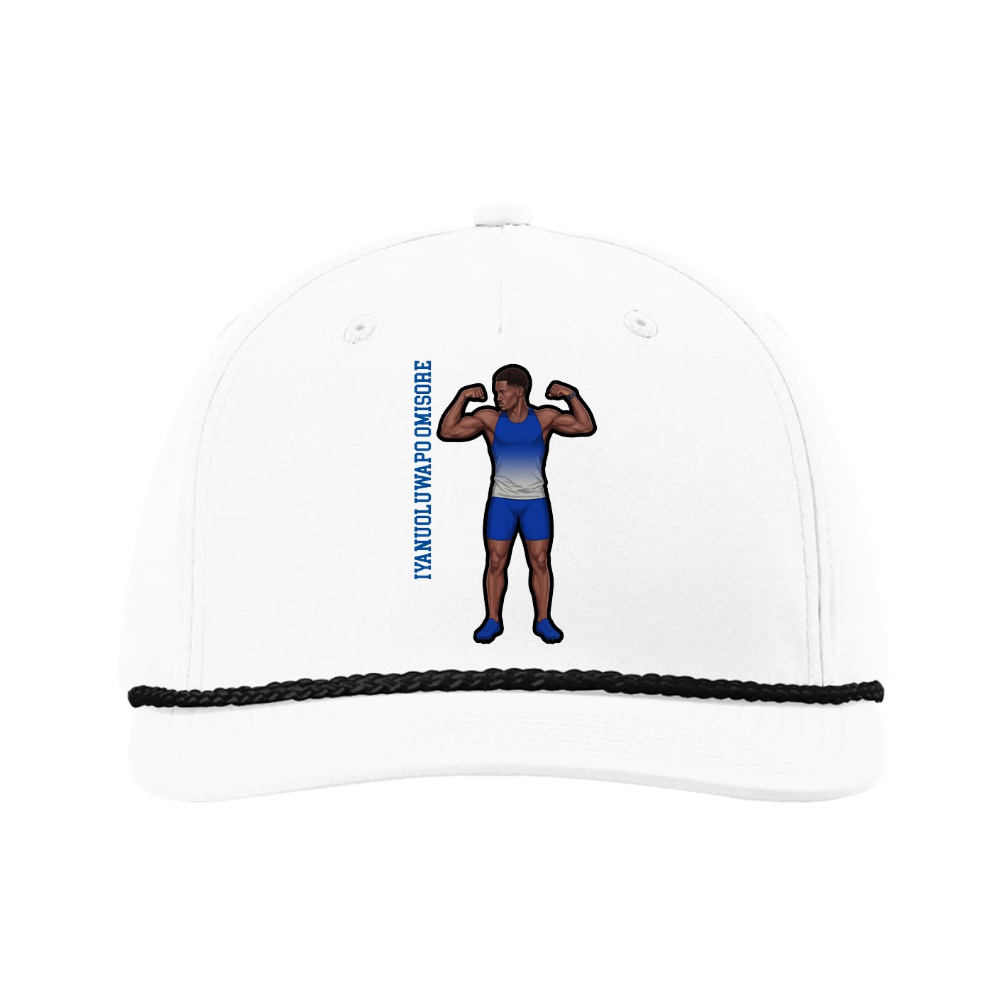 Five-Panel Classic Rope Cap — Name Vertical in White