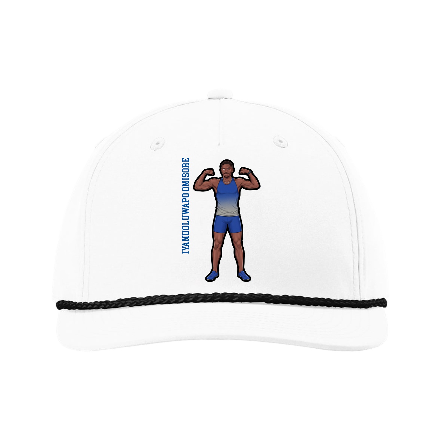 Five-Panel Classic Rope Cap — Name Vertical in White