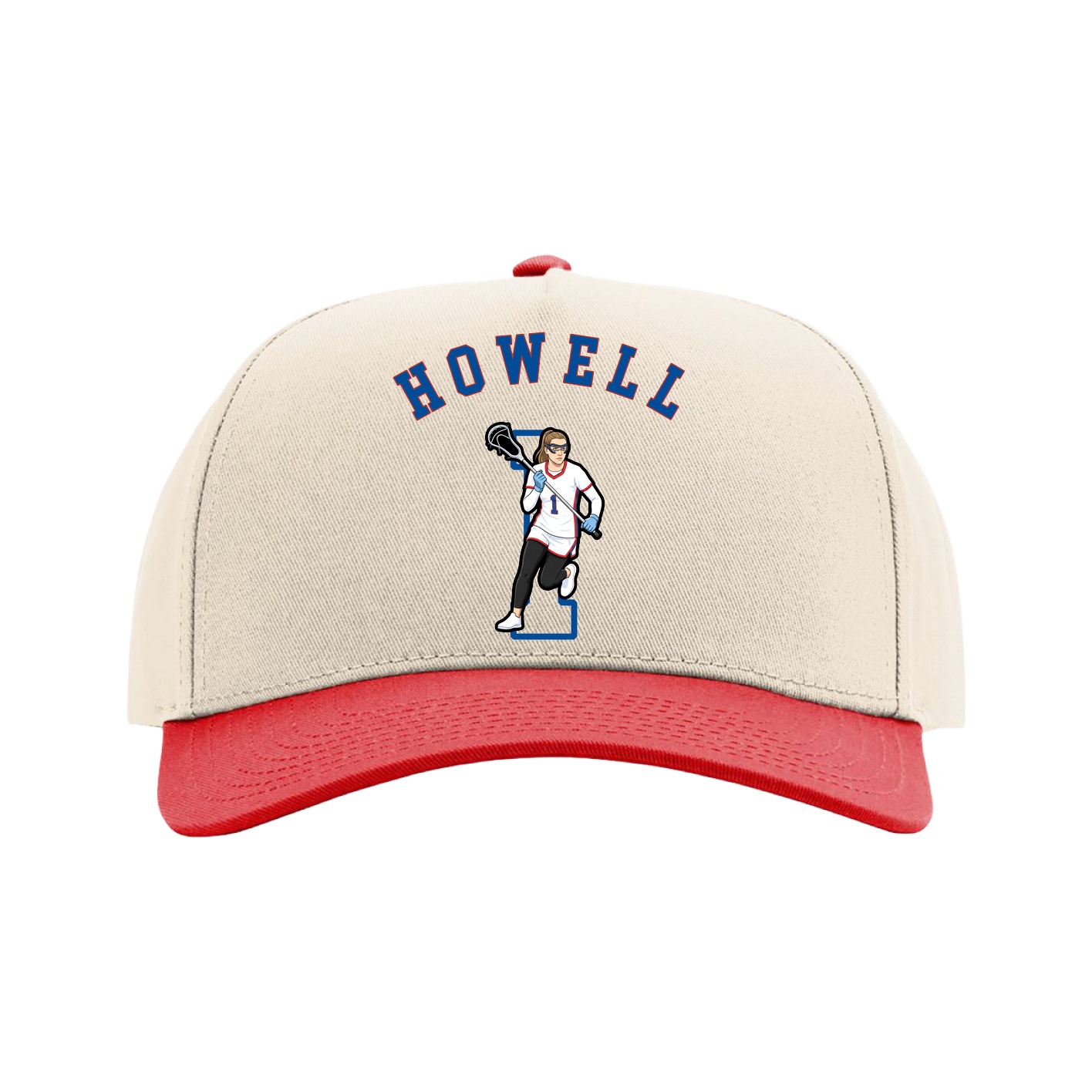 Full Fabric Five-Panel Champ Cap — Shirsey Arch in Cream/Red