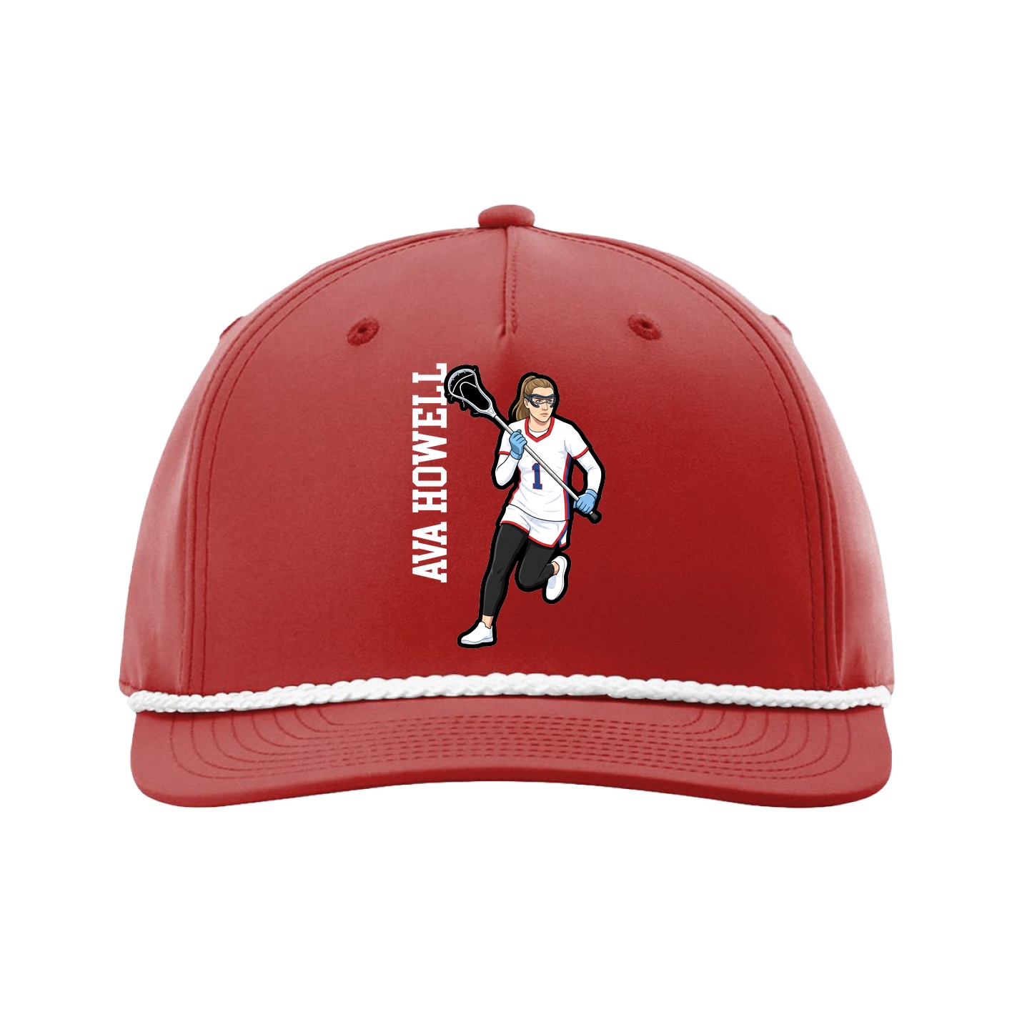 Five-Panel Classic Rope Cap — Name Vertical in Red