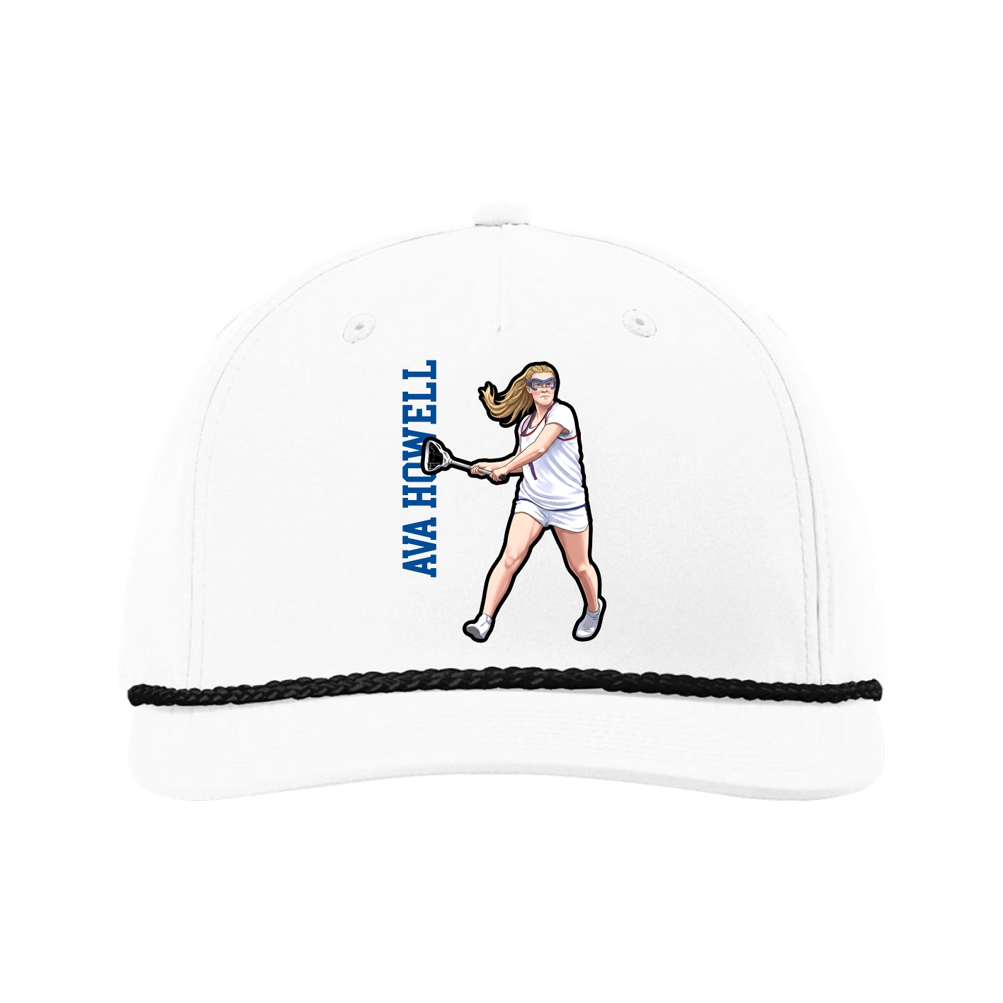Five-Panel Classic Rope Cap — Name Vertical in White