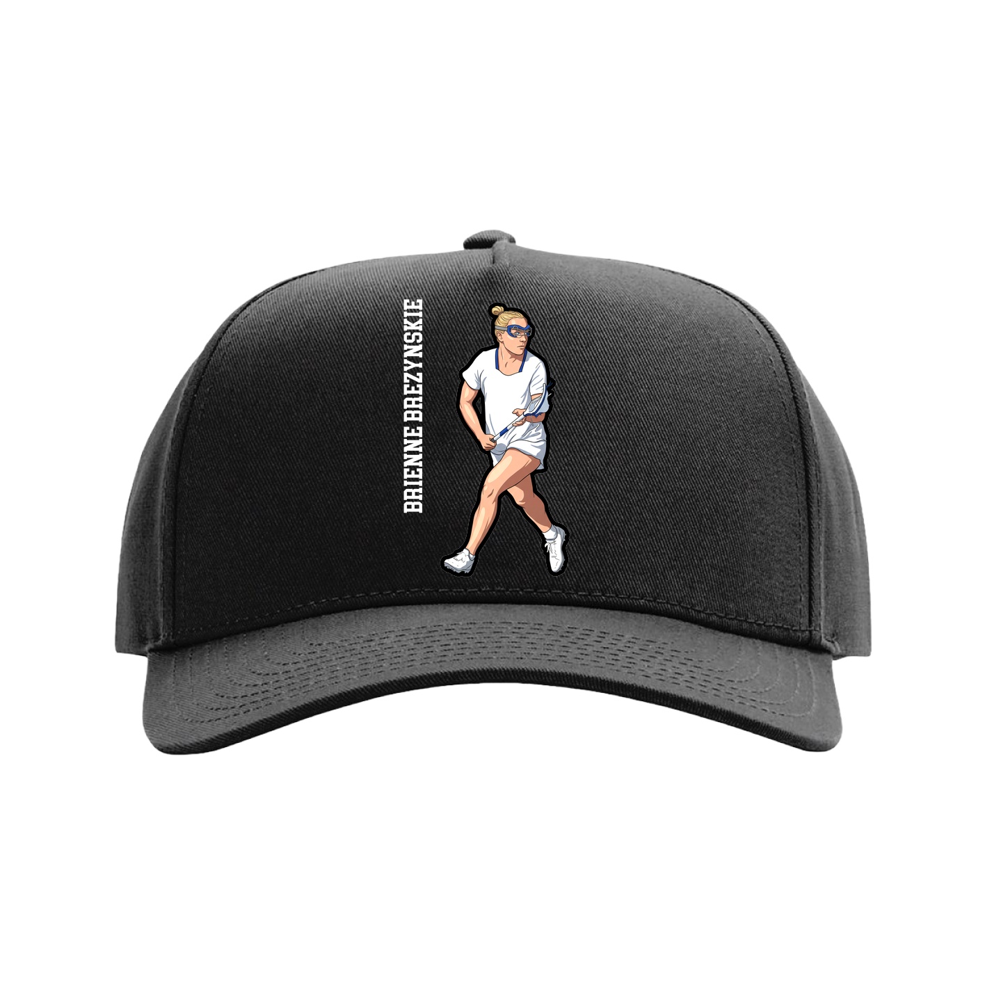 Full Fabric Five-Panel Champ Cap — Name Vertical in Black