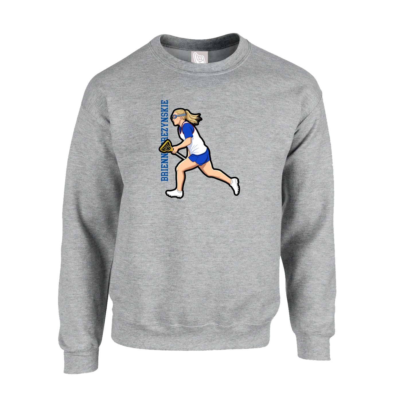 Fleece Crew — Name Vertical in Grey