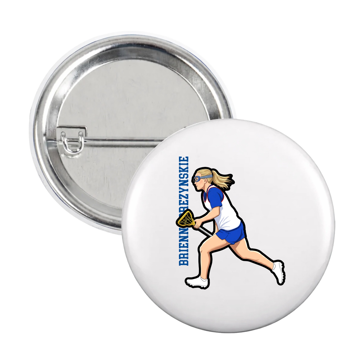 Game Day Button — Name Vertical in White