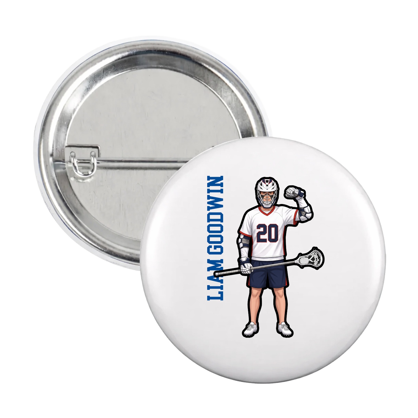 Game Day Button — Name Vertical in White