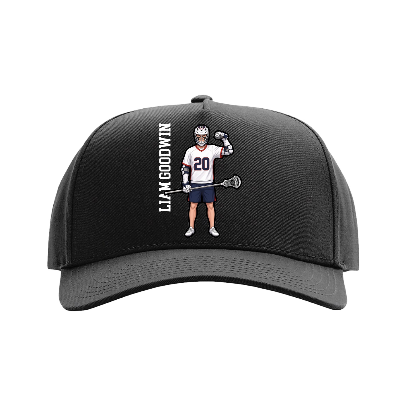 Full Fabric Five-Panel Champ Cap — Name Vertical in Black