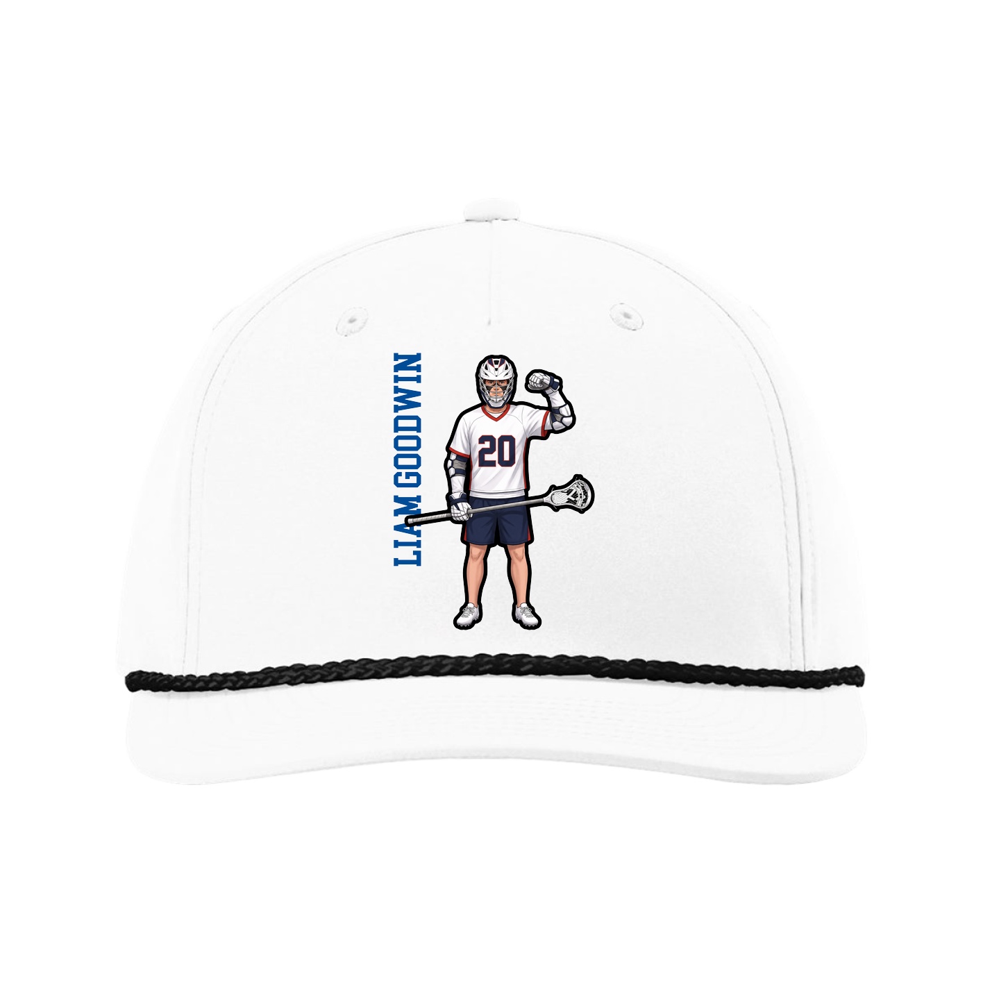 Five-Panel Classic Rope Cap — Name Vertical in White